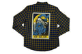 Father Time Button Up Flannel Shirt- Navy/Yellow