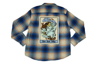 Dancer Button Up Flannel Shirt- Cream/Blue/Tan