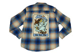 Dancer Button Up Flannel Shirt- Cream/Blue/Tan