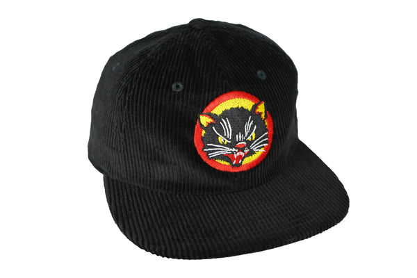 Black Cat 6 Panel Hat - Black
