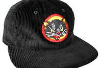 Black Cat 6 Panel Hat - Black