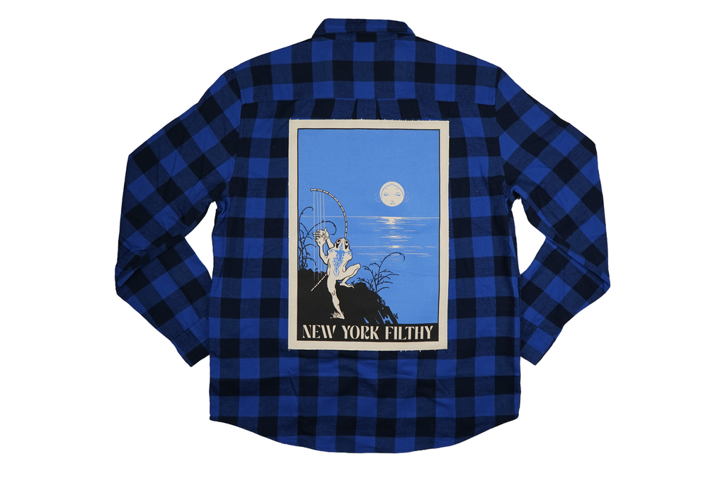 Moonlight Serenade Button Up Flannel Shirt- Blue/Black