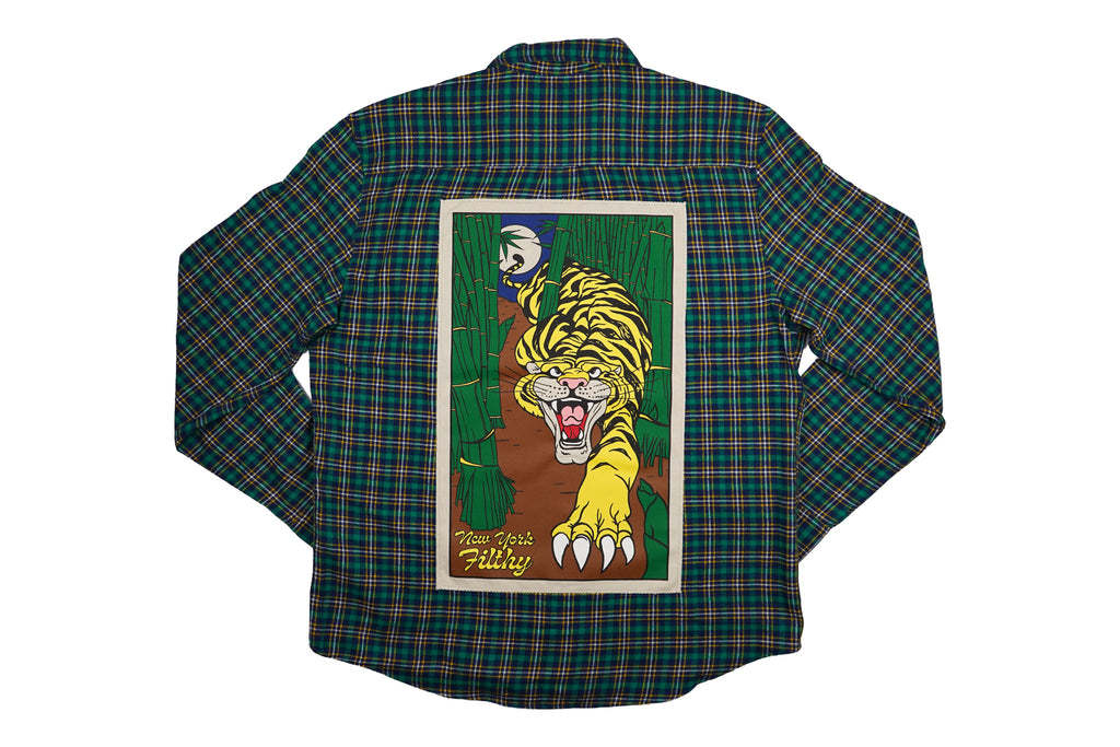 Jungle Button Up Flannel Shirt- Emerald/Yellow