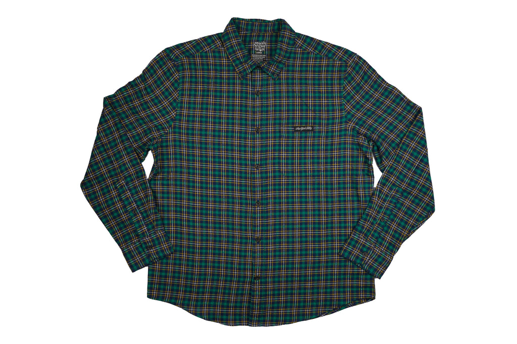 Jungle Button Up Flannel Shirt- Emerald/Yellow