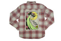 Moon Lotus Button Up Flannel Shirt- Cream/Pink/Maroon