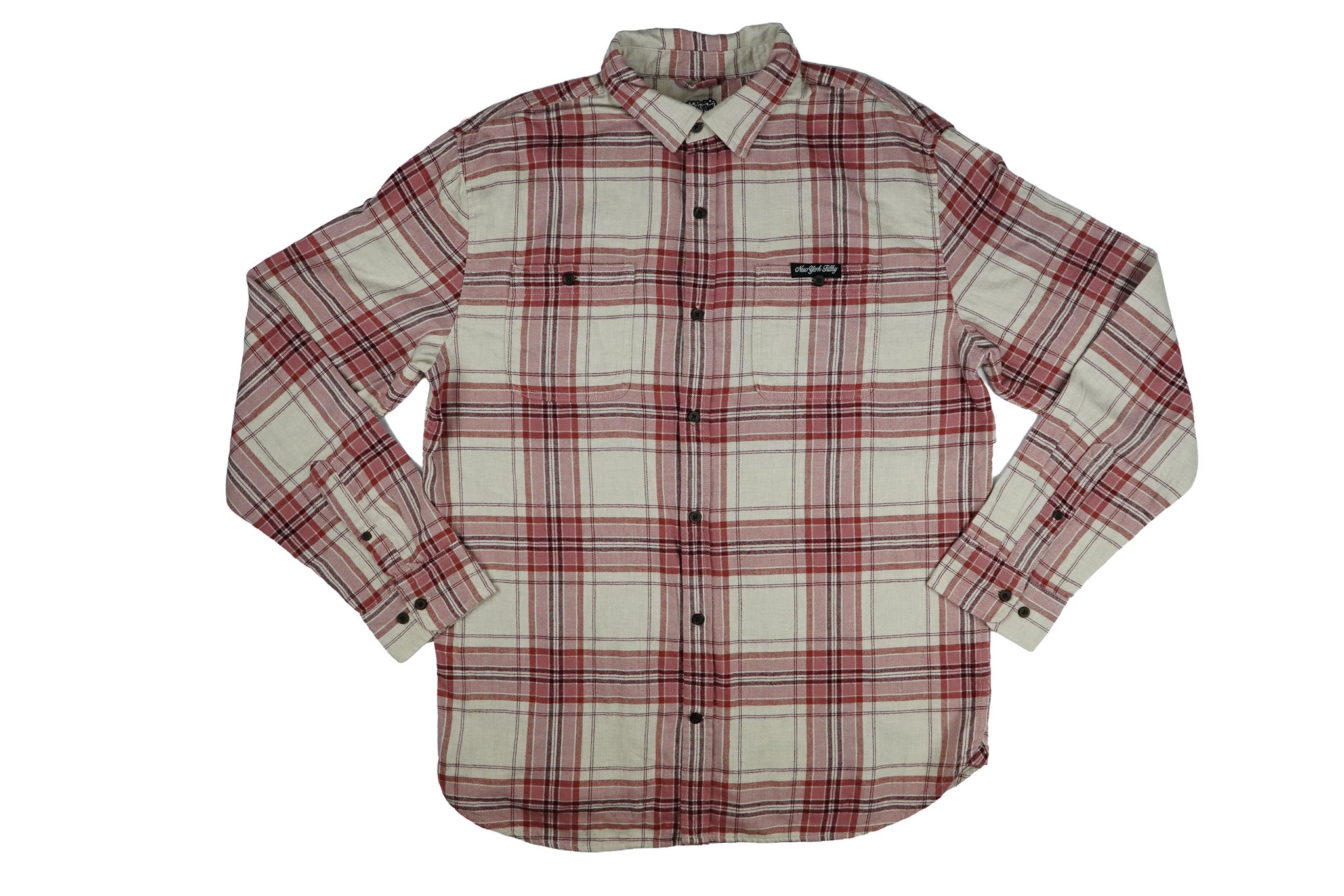 Moon Lotus Button Up Flannel Shirt- Cream/Pink/Maroon