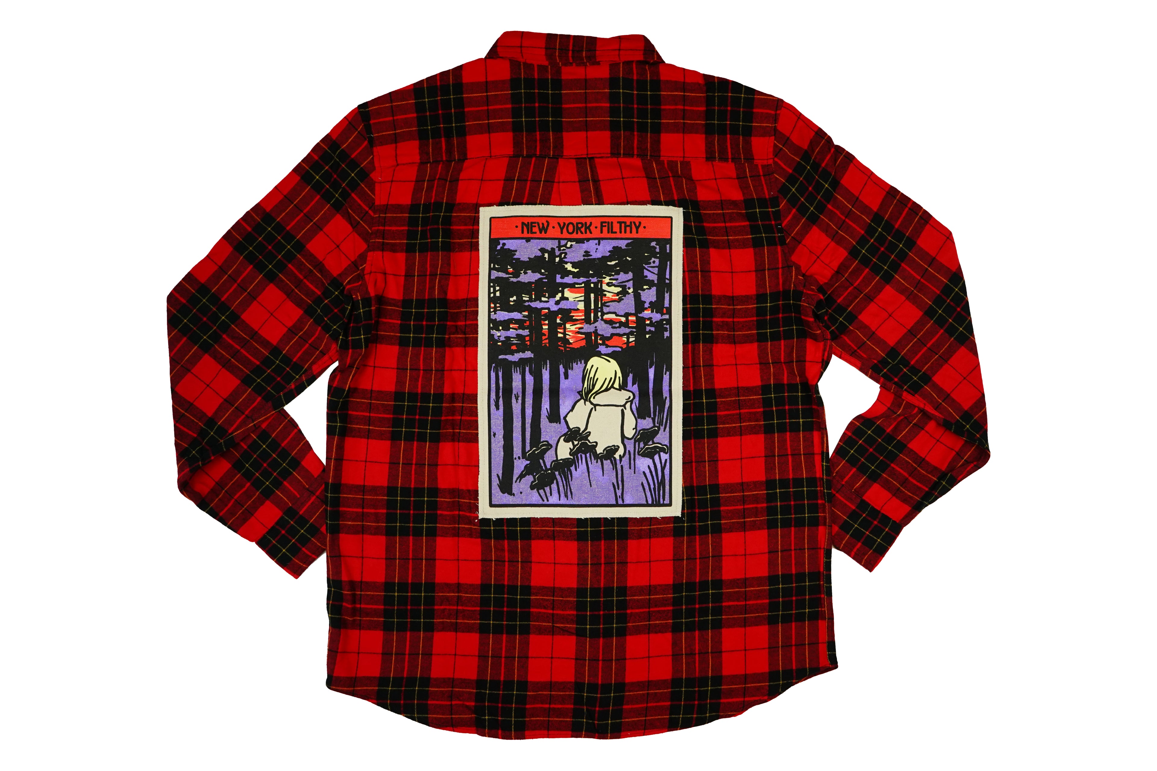 Mystic Forest Button Up Flannel Shirt- Red/Black/Yellow