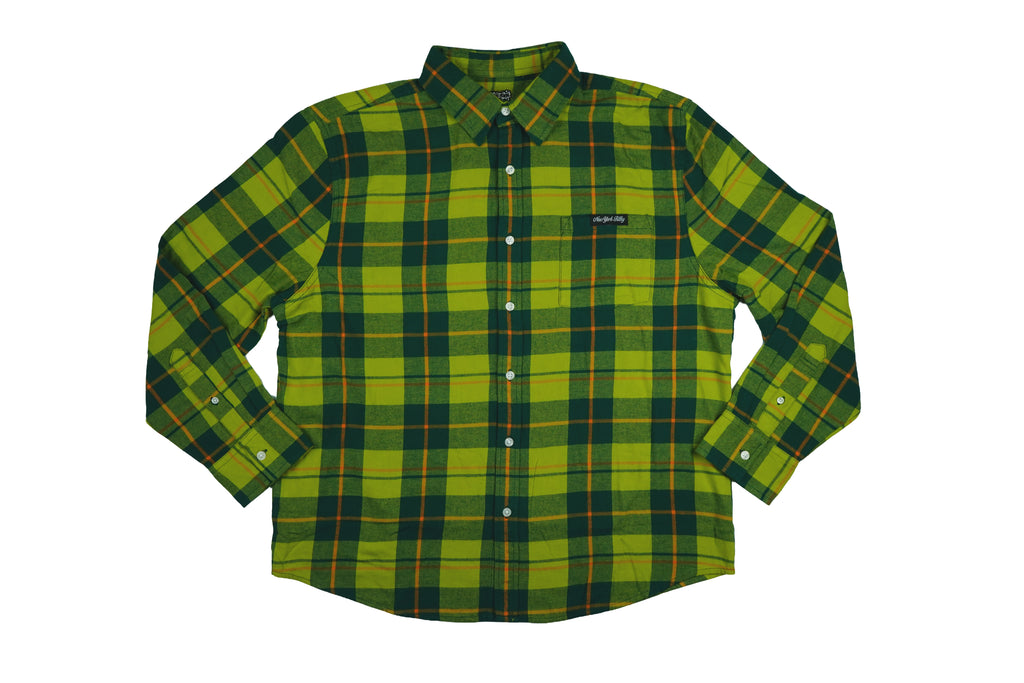Panda Button Up Flannel Shirt- Lime/Forest
