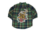 Tiger Button Up Flannel Shirt- Green/Blue