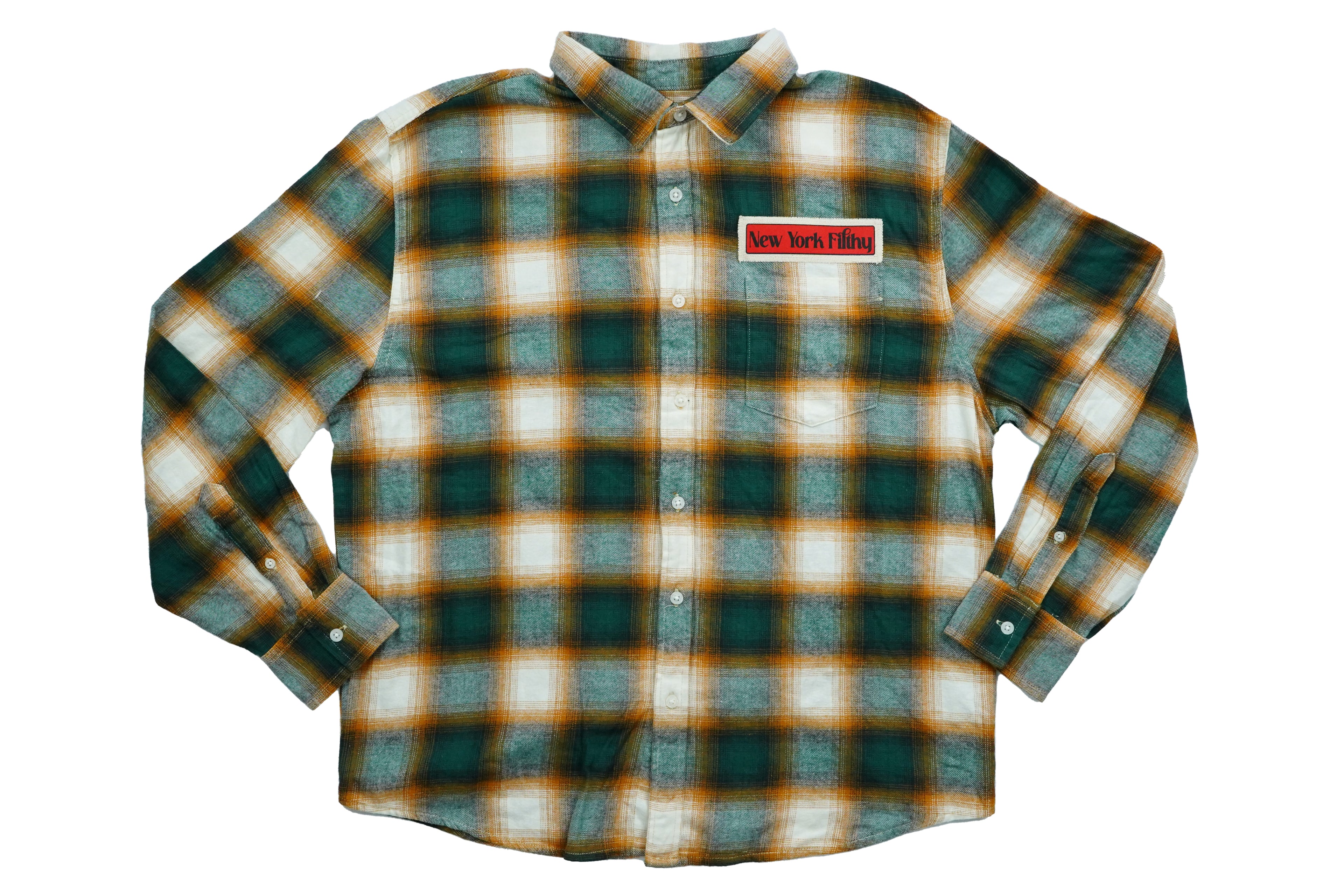 Tulips Button Up Flannel Shirt- Dark Green/ Gold/ Cream Tulips Button Up Flannel Shirt- Dark Green/ Gold/ Cream